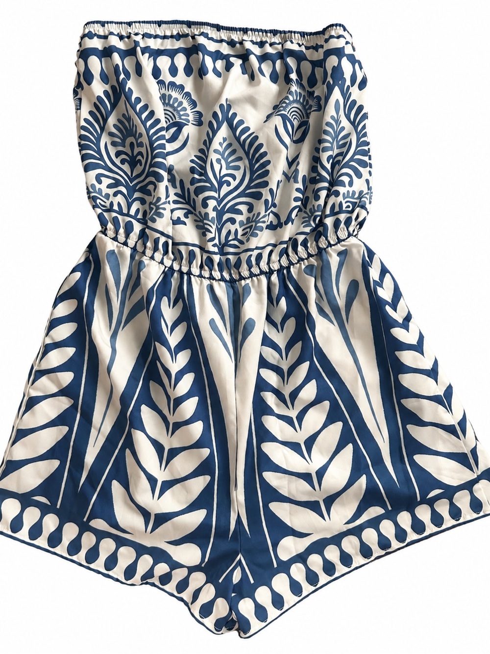 Source Unknown Navy & White Strapless Printed Romper